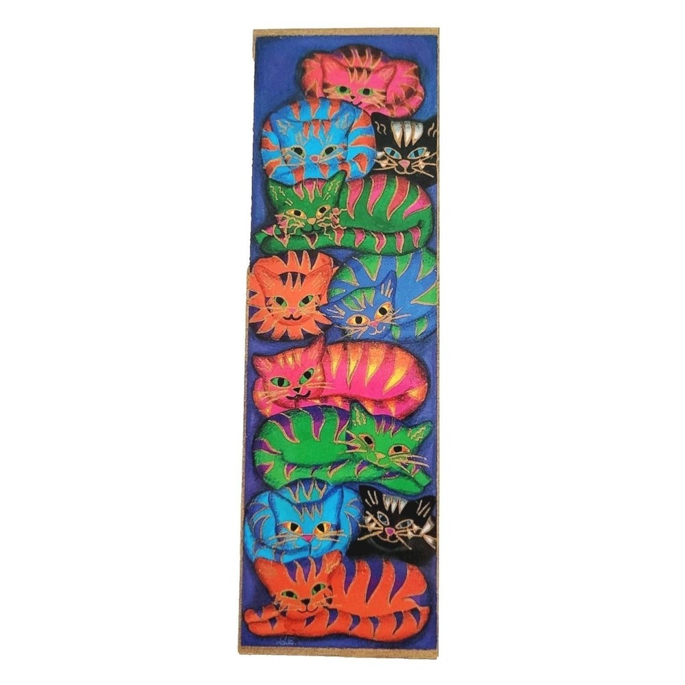 Vintage 90s Suzanne Ewart Cats Bookmark Barnes Nobel Colorful Whimsical England